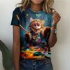 Mode Femme Col Rond Manches Courtes Impression Animale Colorée 3D T-shirt à Manches Courtes et Col Rond Animal