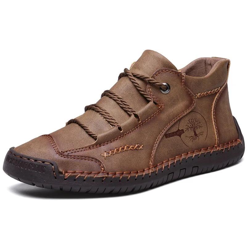 Fashion 2024 Men's Leather Boots Flat Outdoor Boots Men's Casual Shoes Cowhide Hiking Shoes Anti Slip Wear-resistant Autumn Winter Shoes