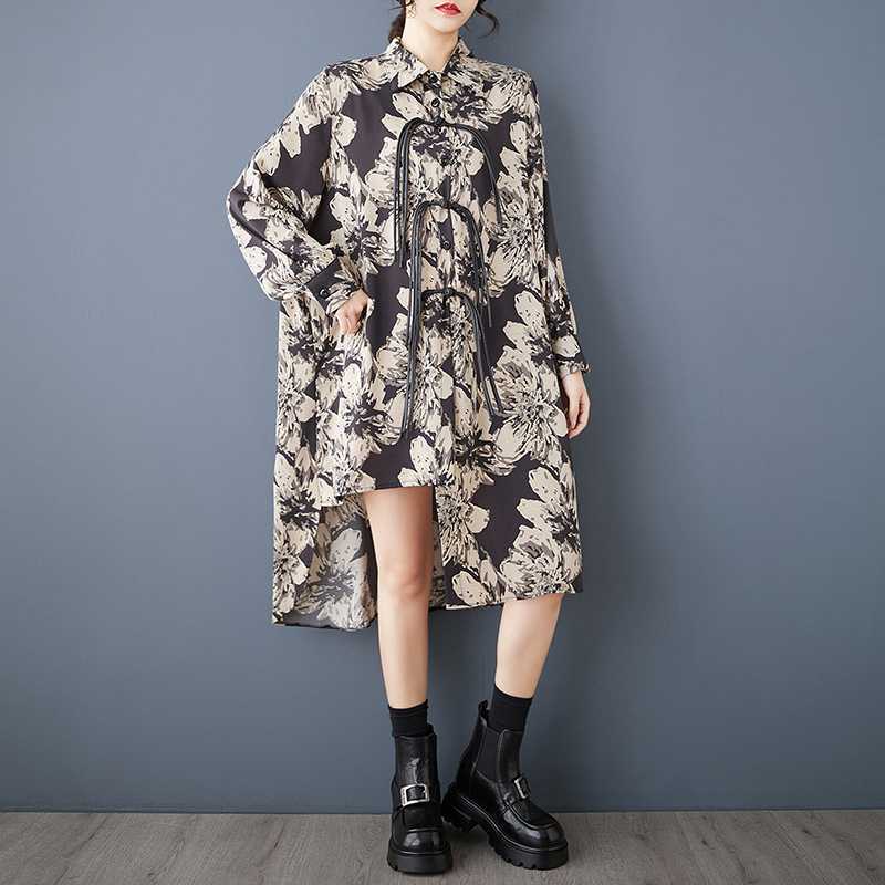 Spring and Autumn Mid-length Button-down Shirt Dresses