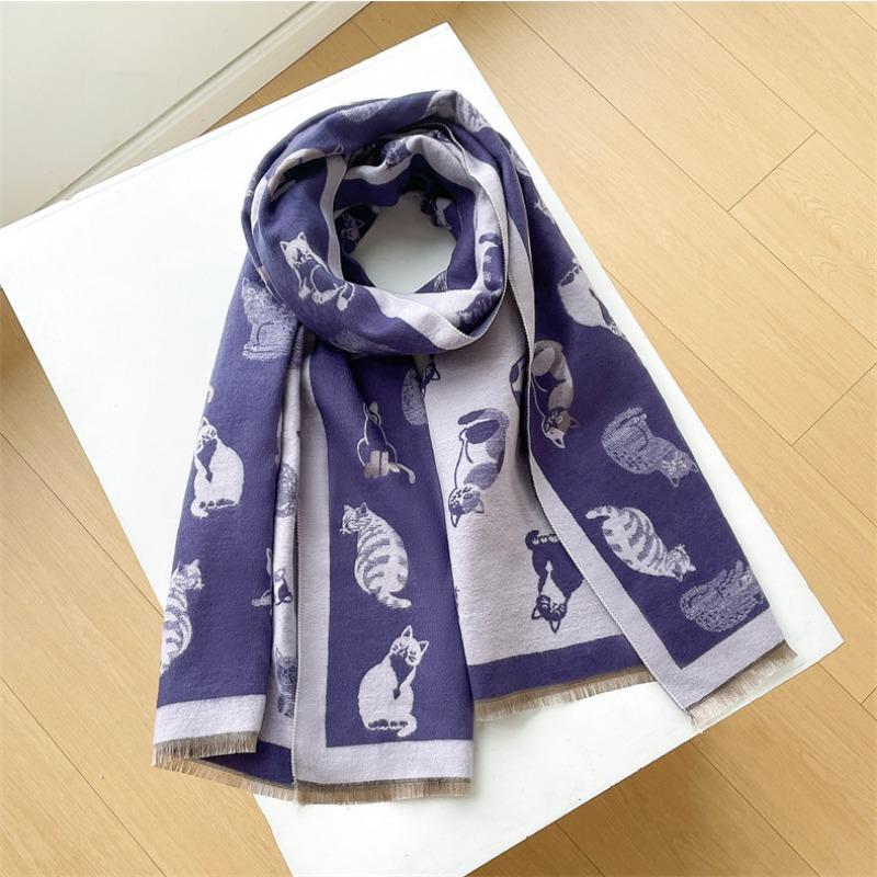 Camellia cashmere scarf women's winter senior sense versatile thickened warm scarf air conditioner shawl