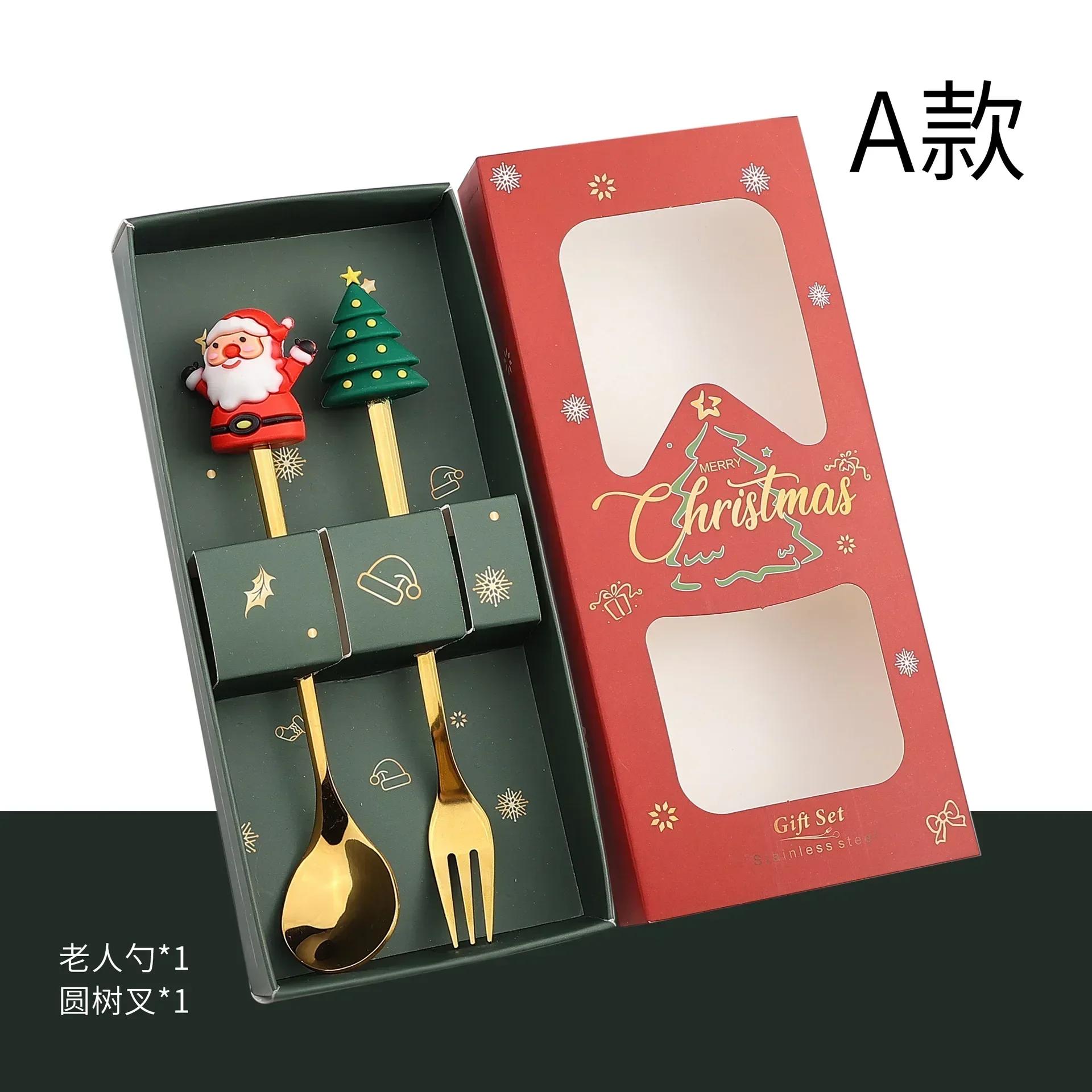 

Christmas Coffee Spoons Forks Set Stainless Steel Christmas Gifts for Kids Tea Fruit Dessert Scoop Xmas Decor Tableware Cutlery