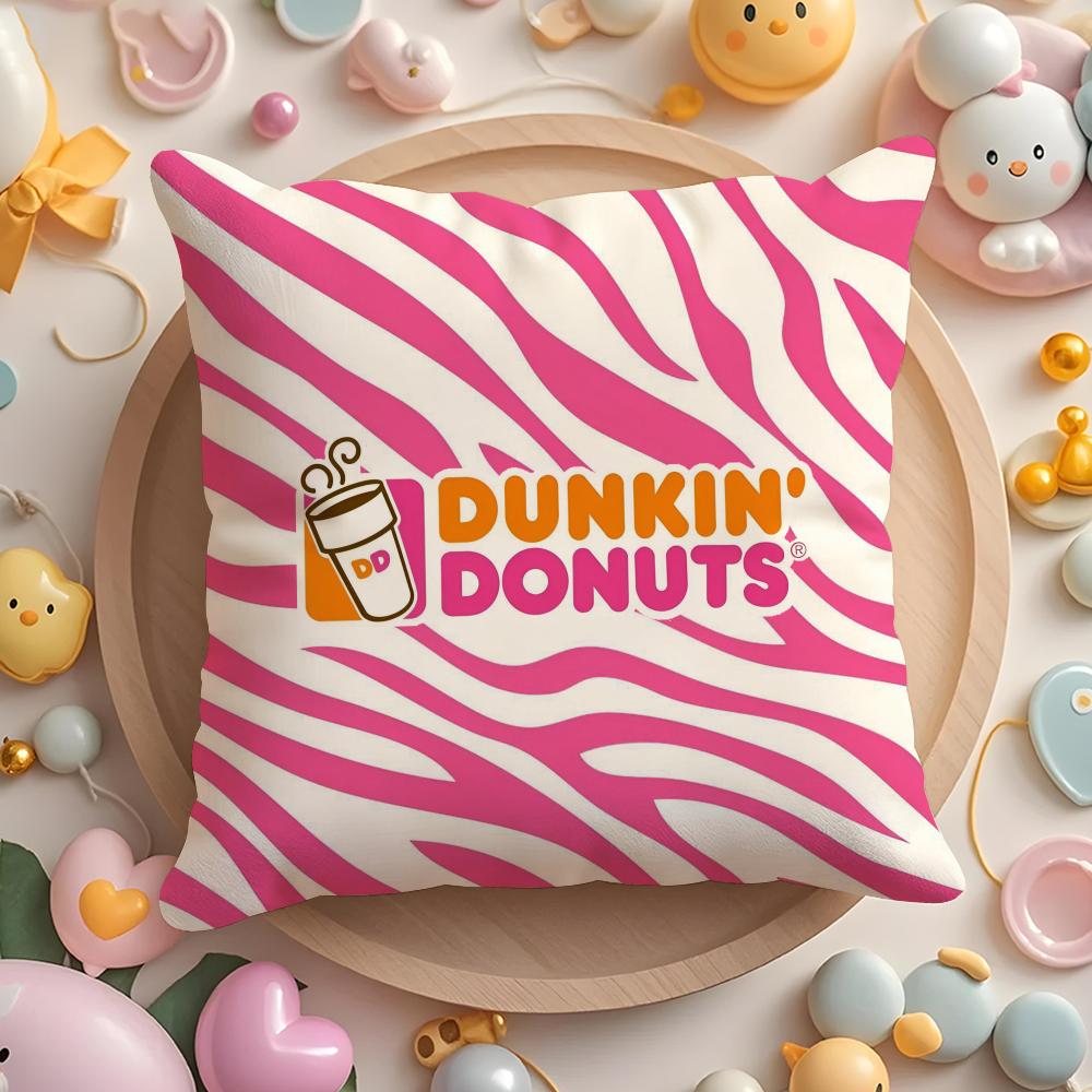 Food Dunkin' Donuts Cushion Cover Plush Fabric Soft Double-Sided Printed Sofa Pillow Case Colorfast Home Decor Gift