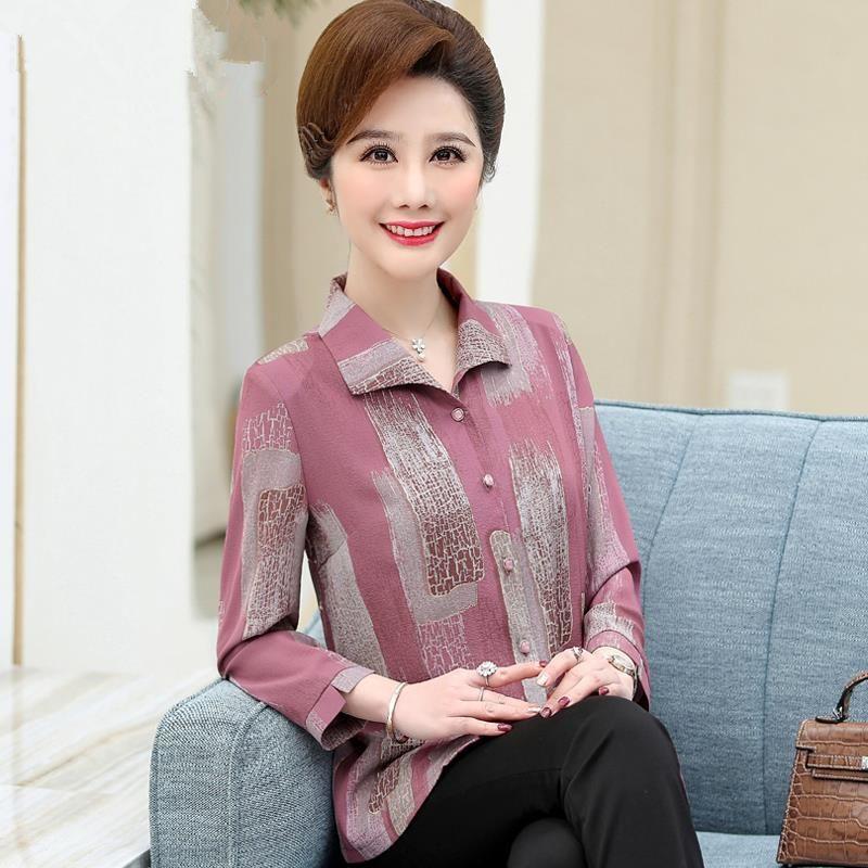 Fashionable Loose Fit Shirt for Middle Aged Women Elegant Plus Size Blouse Long Sleeve Summer Casual Tops for Moms