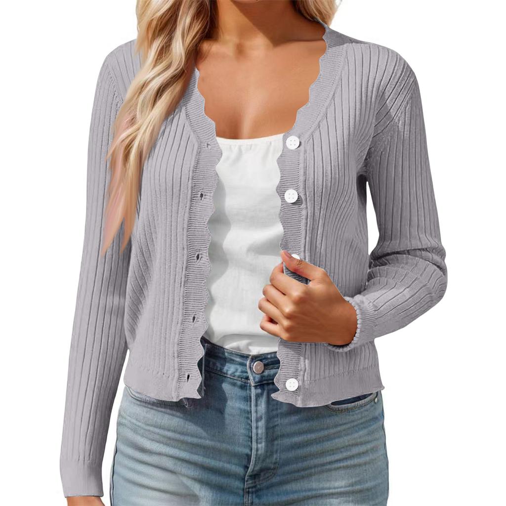 Cardigan casual da donna colorato con bordo a fungo, scollo a V, giacca corta in maglia sottile