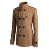 Men Long Sleeve Lapel Collar Double-breasted Pockets Woolen Slim Trench Coat