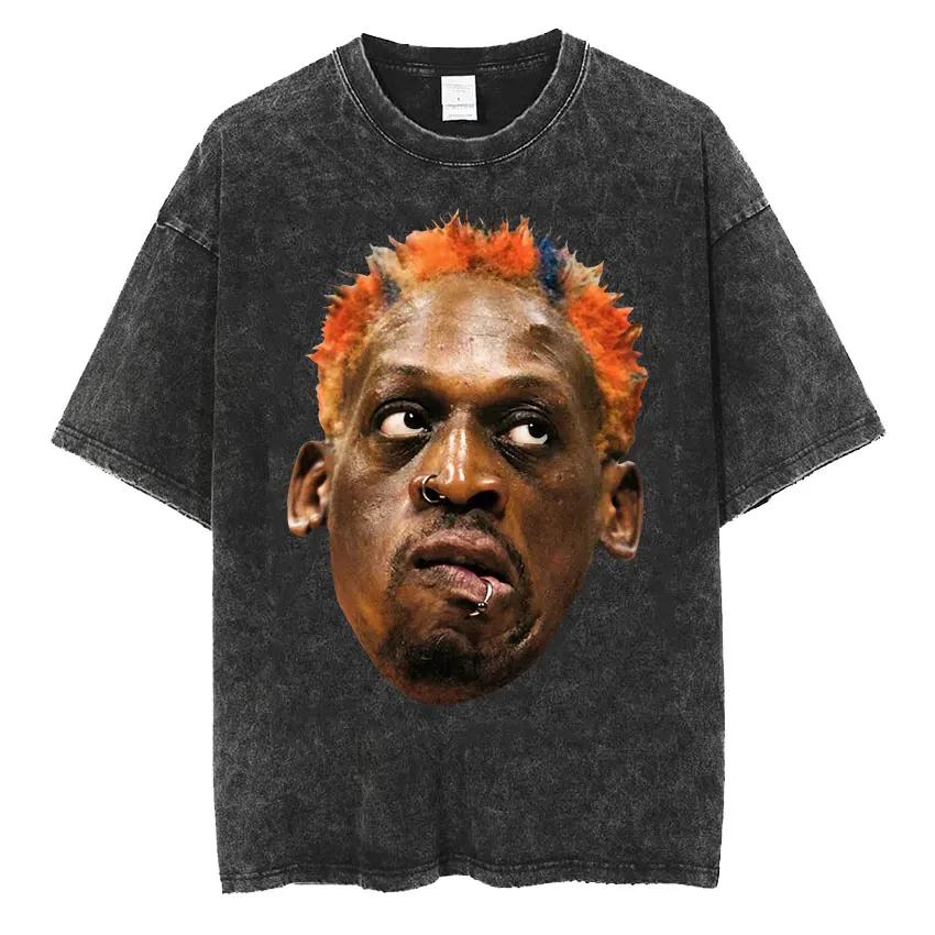 New Arrival Mens Clothes Washed Tee Shirt TShirts Men Tshirt for Men Ropa Hombre Dennis Rodman Classic Rare Black Homage