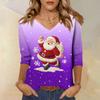 3/4 Sleeve Shirts For Women Print Christmas Tees Blouses Casual Plus Size Basic Tops Pullover