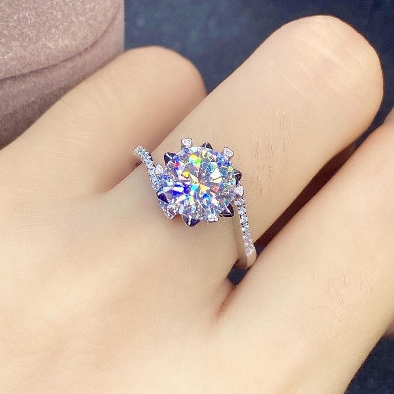 2 Carat Eight Hearts & Arrows PT950 High Carbon Simulated Diamond Open Ring for Women - Popular Online Sale