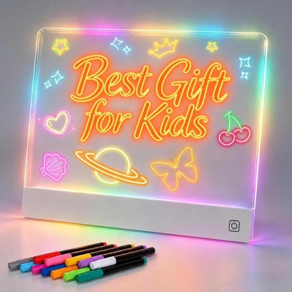 with 12 Color Pen LED Drawing Board DIY Light-Up Message Board Creative Doodle Board Kids