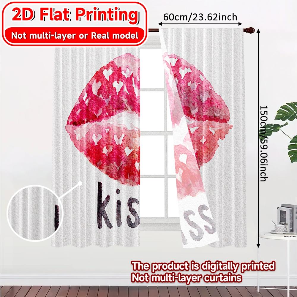 2D Flat Printing  2pcs LipPrints Modern Print Curtains Polyester Easy Install Curtains Decorations For Home Suitable for Living