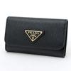 Used / PRADA Triangle Logo Key Case 1PG222 Leather Black/Gold Hardware [Like New]