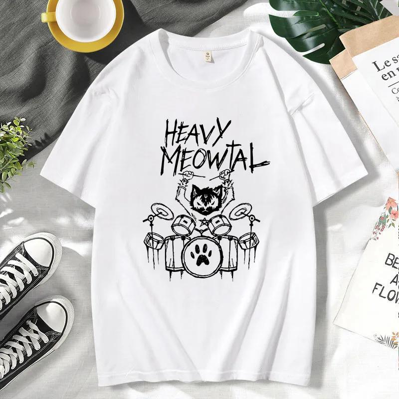 Men Tees Heavy Meowtal Cat Metal Music Gift Idea Funny Pet Owner T-Shirt Latest Printed Tops Shirt Cotton T Shirts for Boys Geek