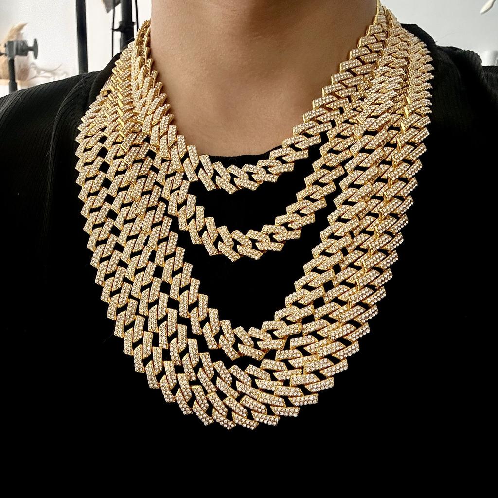 Exaggerated Personality Punk Cuban Chain Alloy Rhinestone Necklace Bracelet Direct Sales