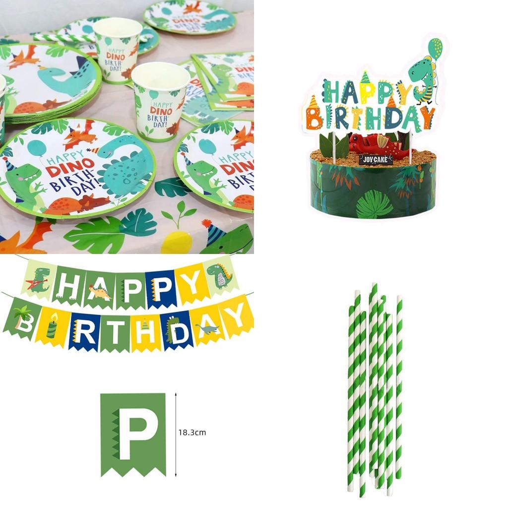 Adorable Cartoon Dinosaur Party Birthday Supplies Complete Tableware Plates Cups Banner