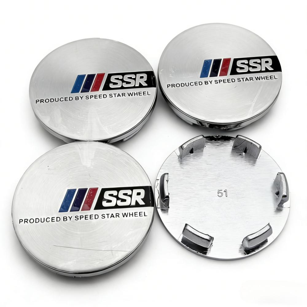 4pcs SSR Logo Badge Emblem Car Wheel Center Caps OD 51MM Clip 46MM Wheels Hub Cap Rim Hubcaps Dust Cover Replace Car Accessories