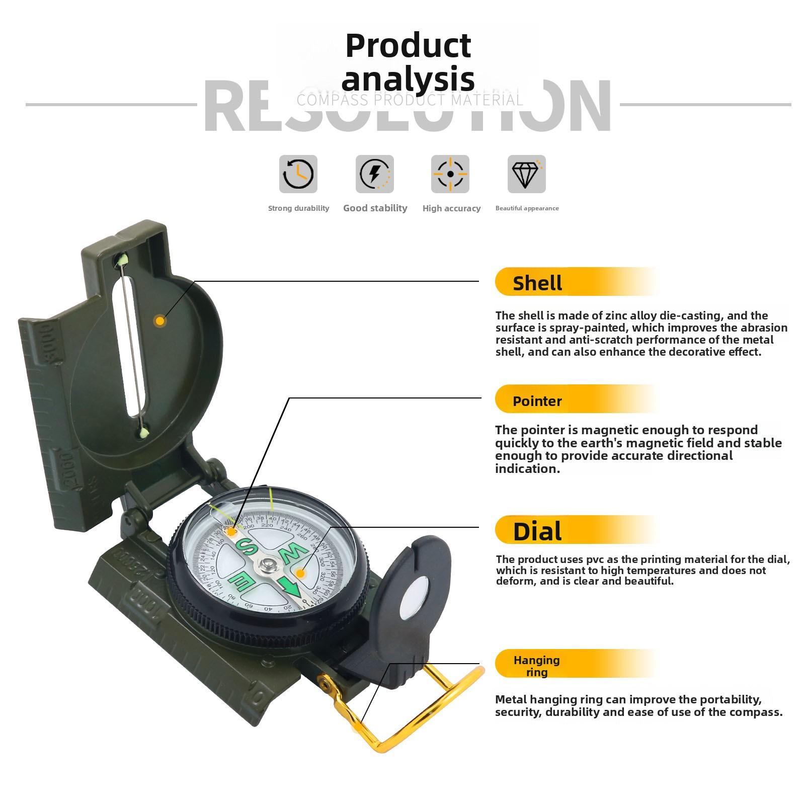 Maiwei DC45-2A American-style Multifunctional Waterproof Glow-in-the-Dark Compass Noctilucent Display Metal Military-Green армия зеленый