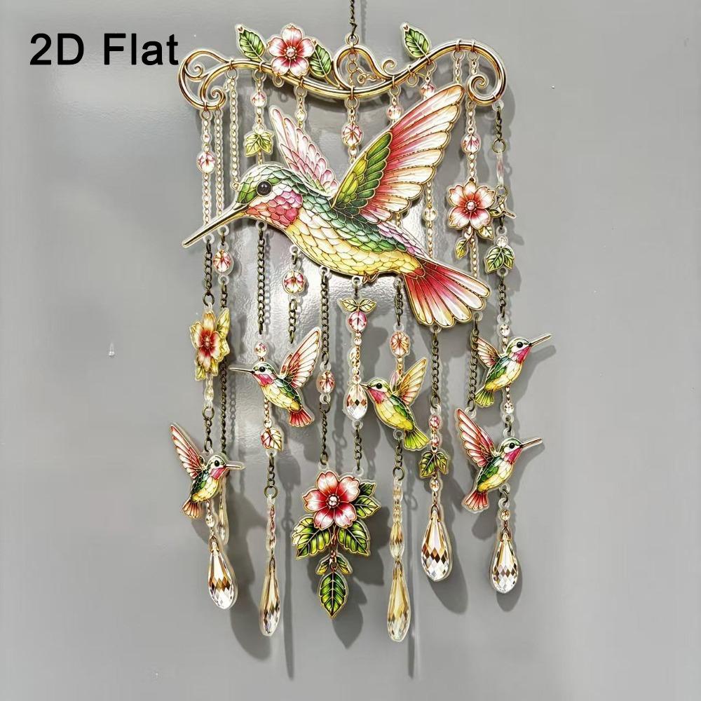 Colorful Bird Hanging Ornaments Acrylic Home Decoration Crafts Hummingbird Wind Chime Courtyard