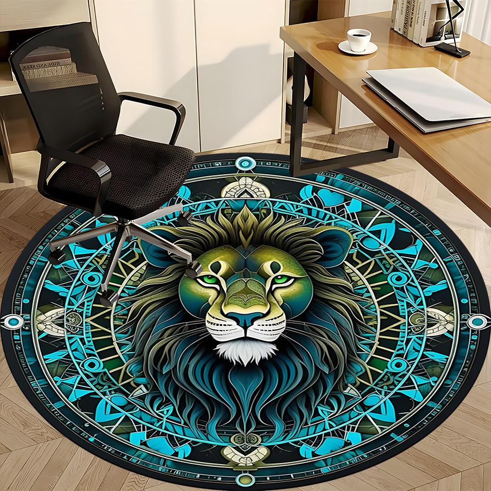 1pc Lion Mandala Artwork Chair Carpet for Office, Soft, Non-Slip Polyester Mat, Office, Entryway, Living Room, Bedroom, yy251207245