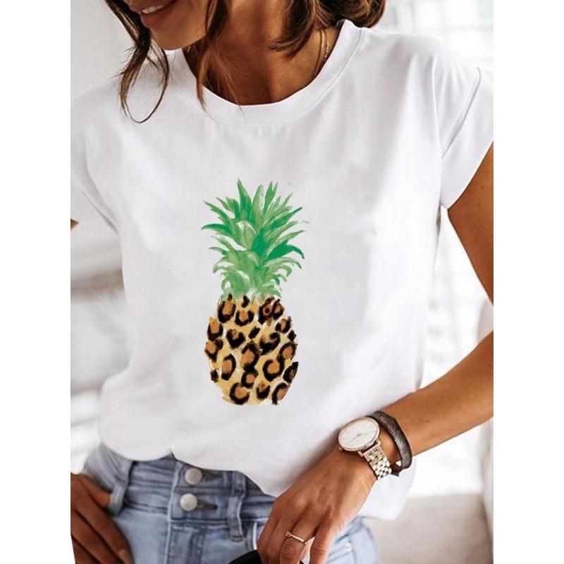 Spring Summer Women's Clothing Love Flower Plant Printed Casual Simple Trendy Top Round Neck Pure Cotton Short Sleeved T-Shirts Women’s
