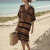 Summer Dress for Women Casual Short Sleeve V Neck Striped Midi Dress Summer Beach Sundress Boho Vacation Outfit