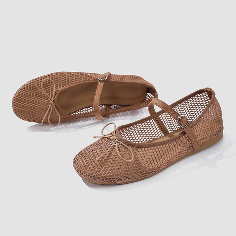 Summer Air Mesh Hollow out Women Ballet Flats Casual Soft Soles Bowknot Mary Janes Loafers Girls Walking Dance Shoes