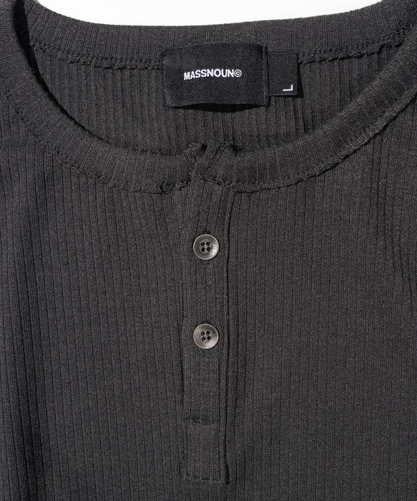 MASSNOUN Ribbed Henley Neck Long Sleeve Msils003-Dg