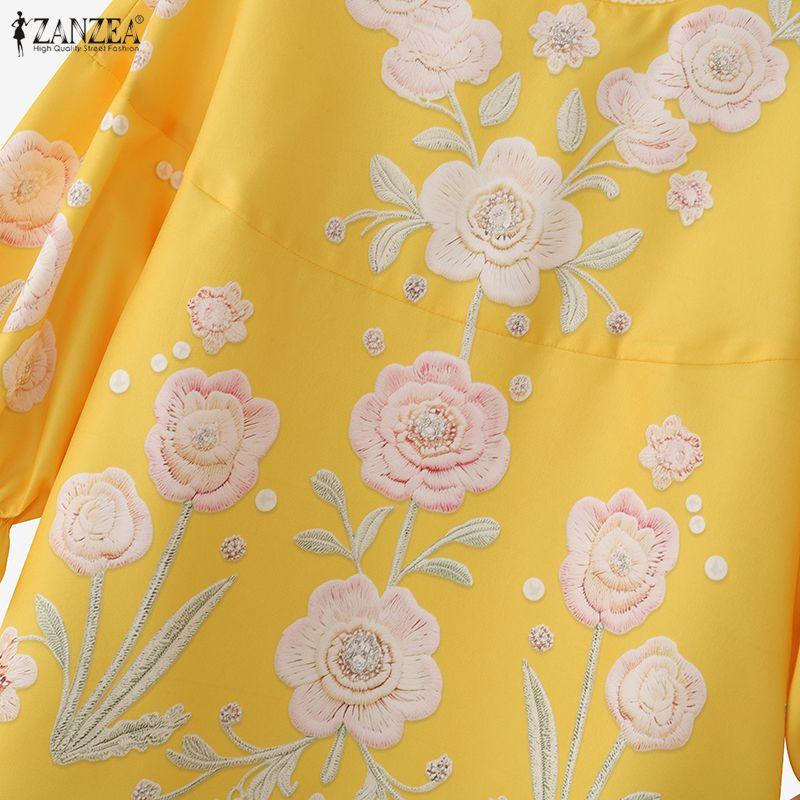 ZANZEA Camicetta Casual da Donna con Stampa Floreale, Girocollo, Manica 3/4