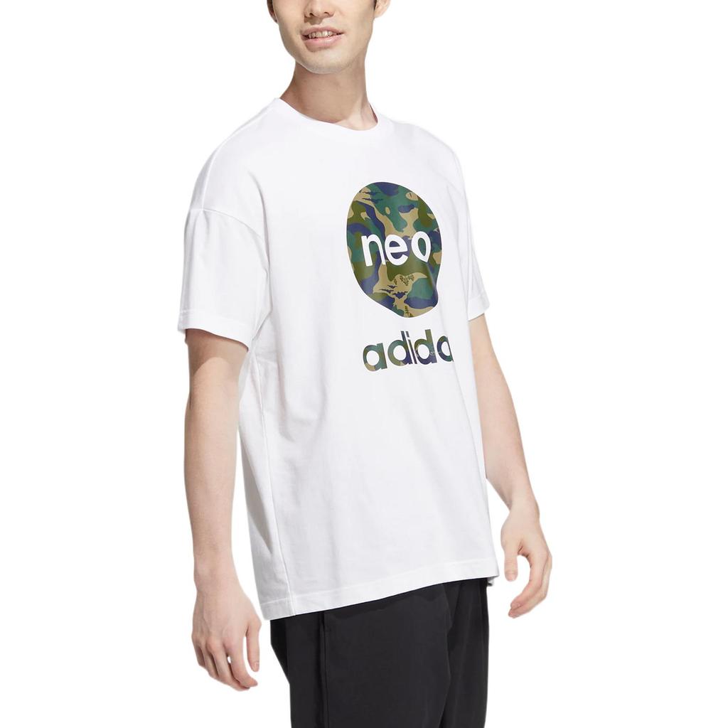 Adidas Neo Logo Print Crew Neck T-Shirt Unisex Tops White HN8750