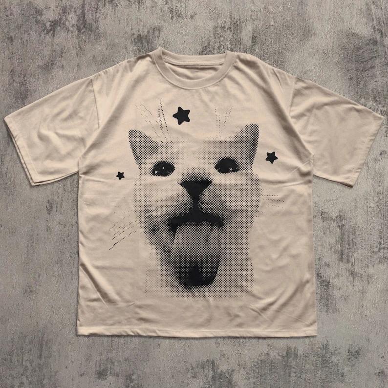 Funny Y2k Silly Cats Print Cotton Tshirt 90s Retro Kitten Vintage Graphic Tee Gift For Cat Lovers Meme Tshirt Men Women Tops