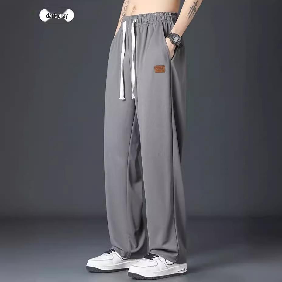 Pánské letní ležérní kalhoty z ledového hedvábí: Lehké, volného střihu, sportovní kalhoty s rovnými nohavicemi