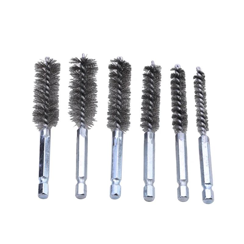 Modă 6 BUC Perie Pistol Mâner Hexagonal Curățare Țevi Dragare Sârmă Metal Curățător Cămin Spălare Lustruire Unelte