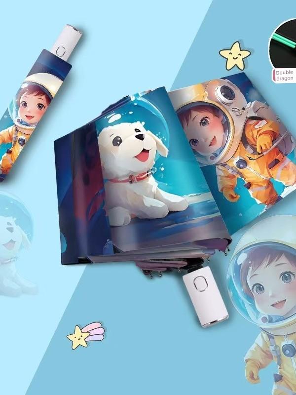Foldable Umbrella with Anti-Rebound Feature, Suitable for Both Sunny and Rainy Weather, Fully Automatic Sun Protection, Cartoon Umbrella for Men