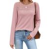 Neues Herbst-Winter-T-Shirt für Damen, einfarbig, Rundhalsausschnitt, mit Spitze bestickt, locker, langärmelig