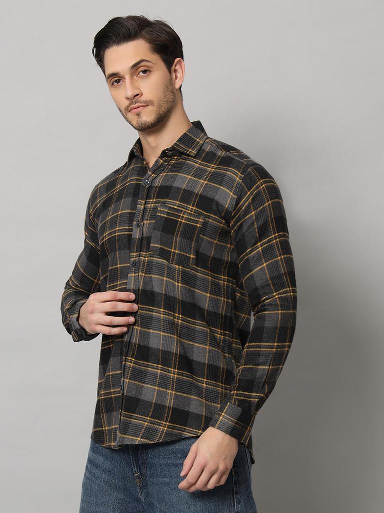 Bigreams Men's Yarn-Dyed 100% Cotton Slim Fit Checkered Flannel Shirt For Full Sleeve Shirt