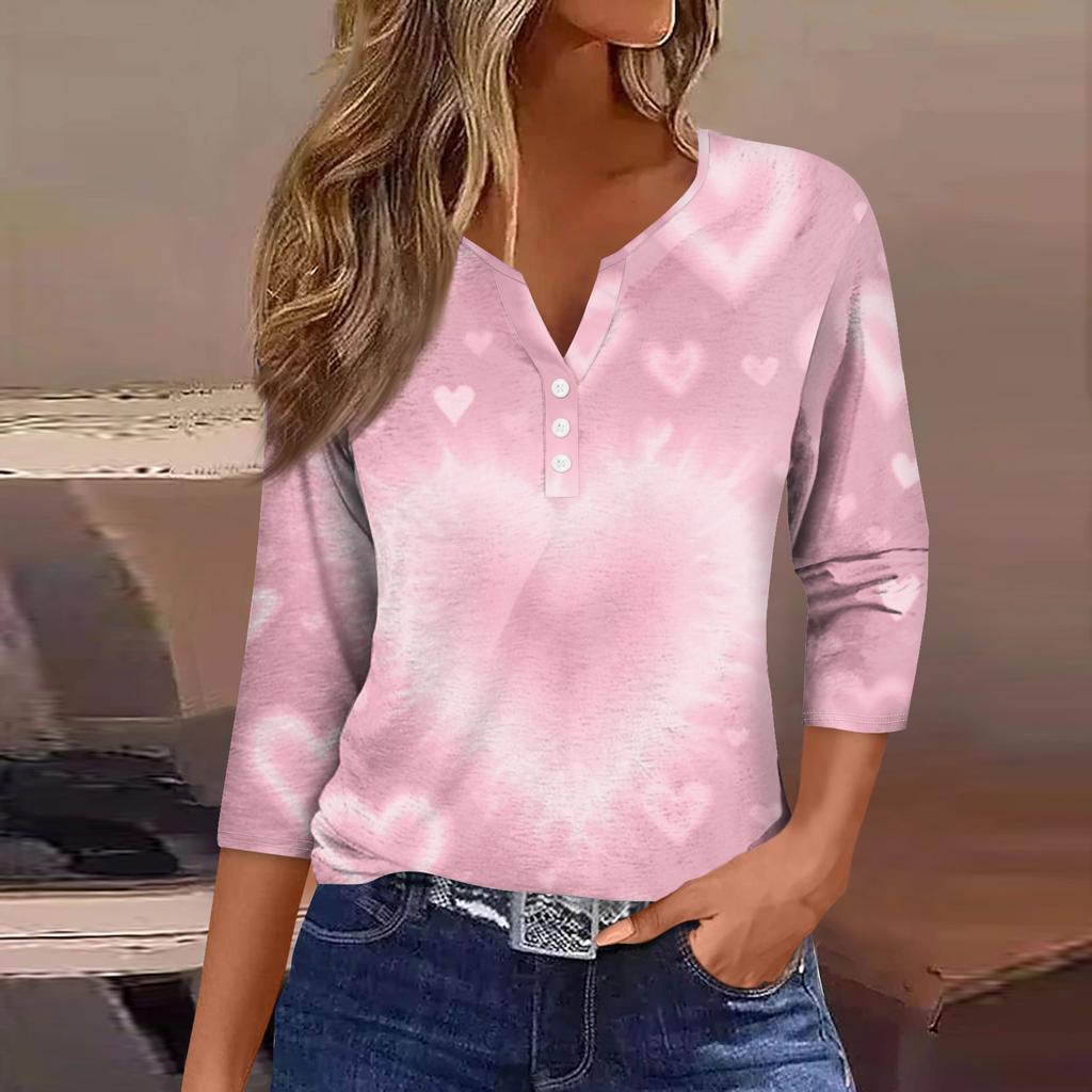 Women's  collar Valentine's Day print short-sleeved T-shirt top