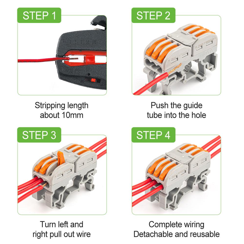 DIN-Schienen-Schnelldraht-Kabelverbinder 3/5-polig Universal-Kompaktleiter Federspleißverdrahtungsverbinder Push-in-Klemmenblock