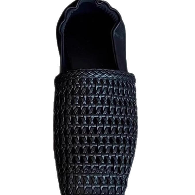 Sheepskin version~ retro one-pedal woven hollow breathable single shoes, children wear genuine leather square head versatile flats
