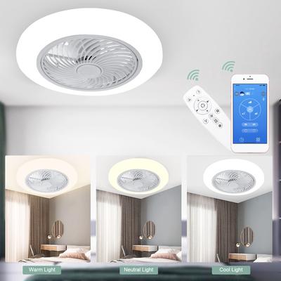21 Zoll moderne intelligente Deckenventilatorlampe 80W Schlafzimmerdekorationslampe Stummschaltung der Ventilatorlampe per Telefon mit Fernbedienung steuern