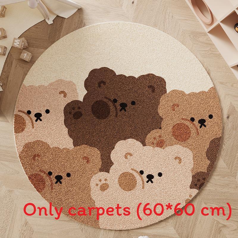 Cartoon Round Area Rug For Bedroom With Monster And Dinosaur Print Design Kids Reading Room Decor