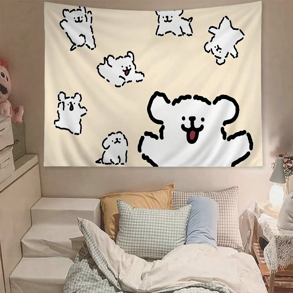 Cute Line Puppy Tapestry Wall Hanging Tapestry Art Deco Blanket Curtain Hanging At Home Bedroom Living Room Decor