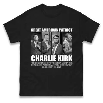 Great American Patriot Charlie Kirk Printed Design T Shirt Comfortable and Breathable Soft Fashionable Men Clothing Daily Tee