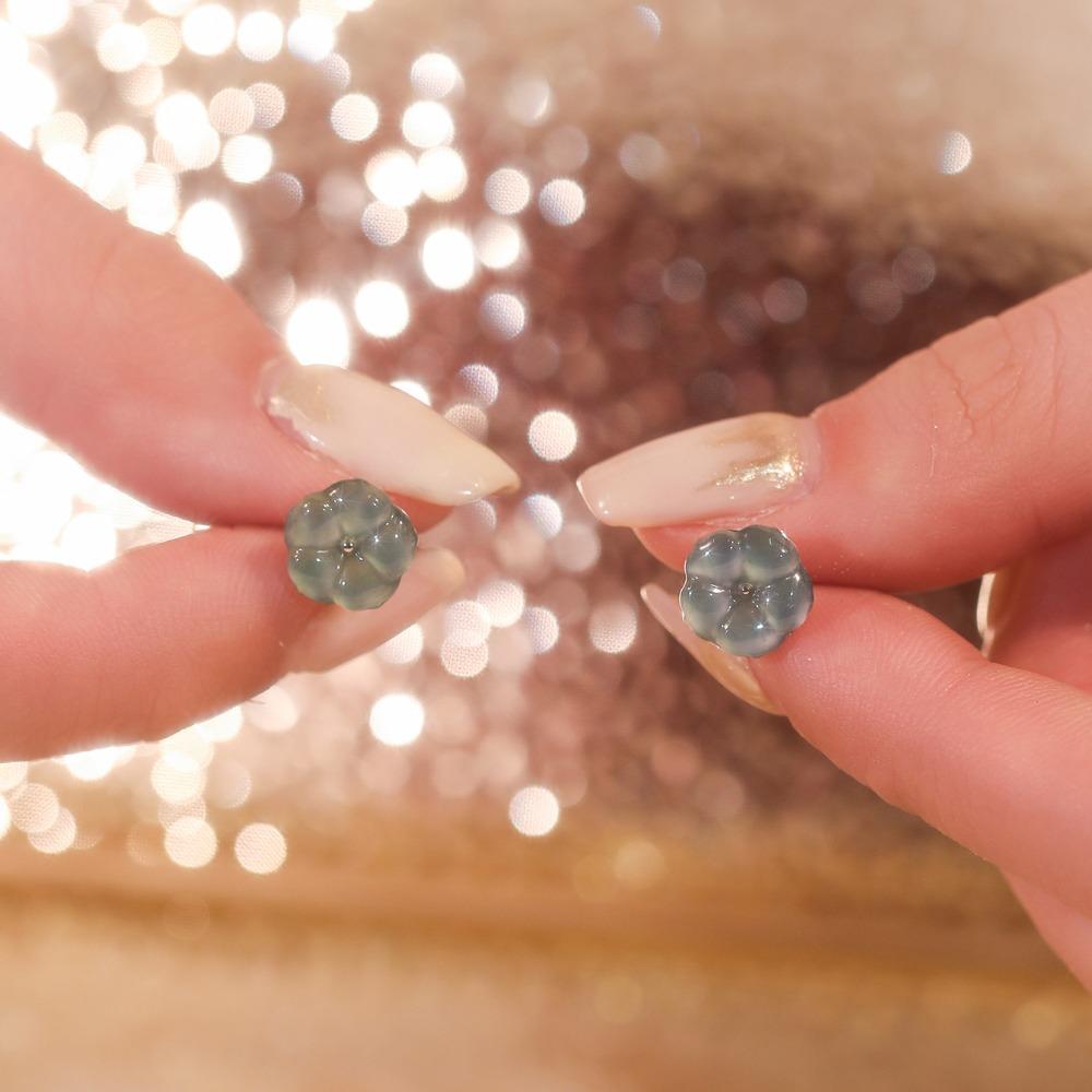 Natural blue water jadeite sterling silver s925 flower stud earrings high-end simple fashion versatile daily jewelry gifts