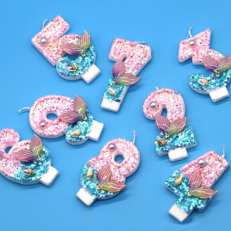 Ocean Mermaids Themed Birthday Number Candle Paraffins Wax Safe For Kids Girls Parties And Cake Toppers Decorations