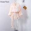Elegant Lace Up Women's Dress Lantern Sleeve V Neck Loose Mini Female Dresses Solid Color Shining Lady Dress