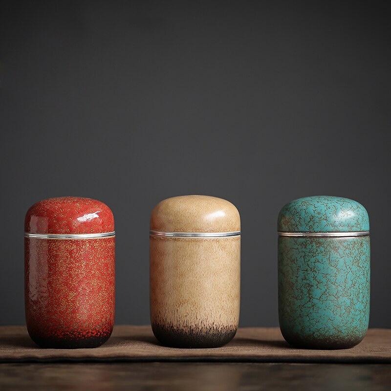Kiln-transformed ceramic tea canister, small sealed jar, portable storage jar