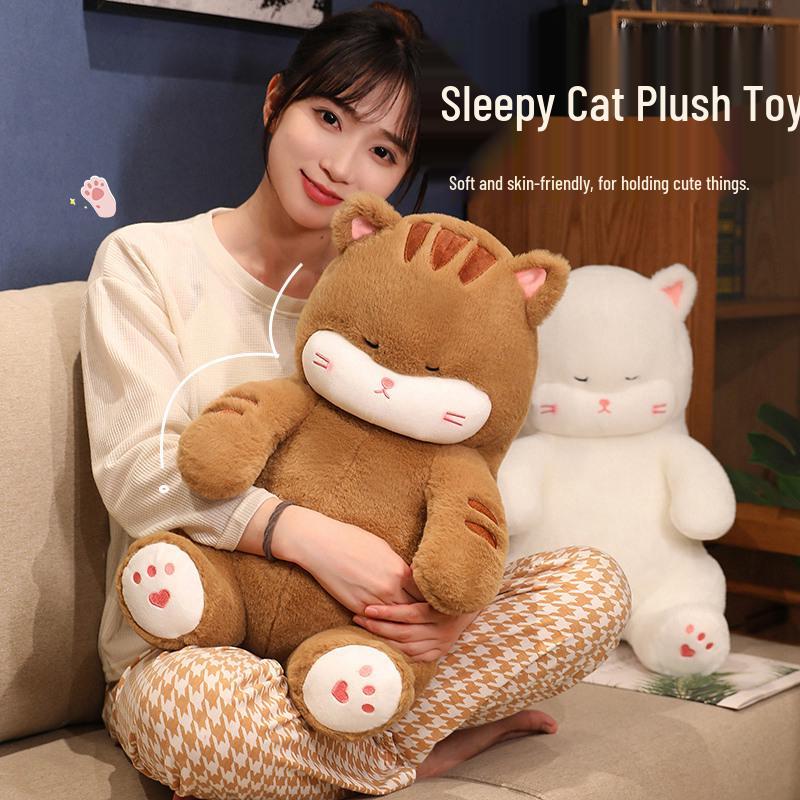 Sleepy Cat Plush Doll - Cute Squinting Cat Toy, Perfect Gift for Girlfriend