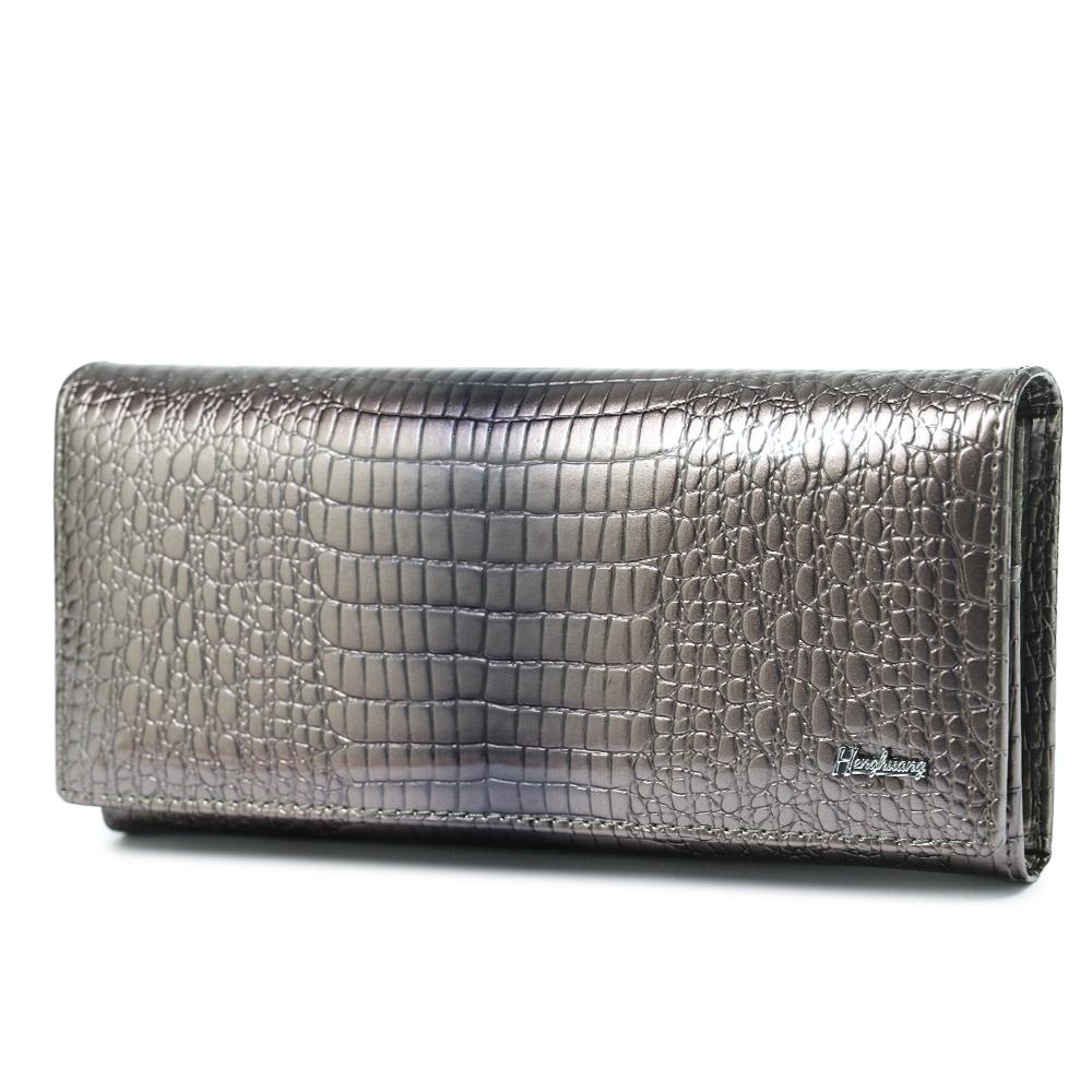 

Женский кошелек из натуральной кожи Женские кошельки для монет Женский кошелек для удостоверения личности Сумочка Жена Подарки Роскошная сумка, кошелек из воловьей кожи с крокодиловым узором серый