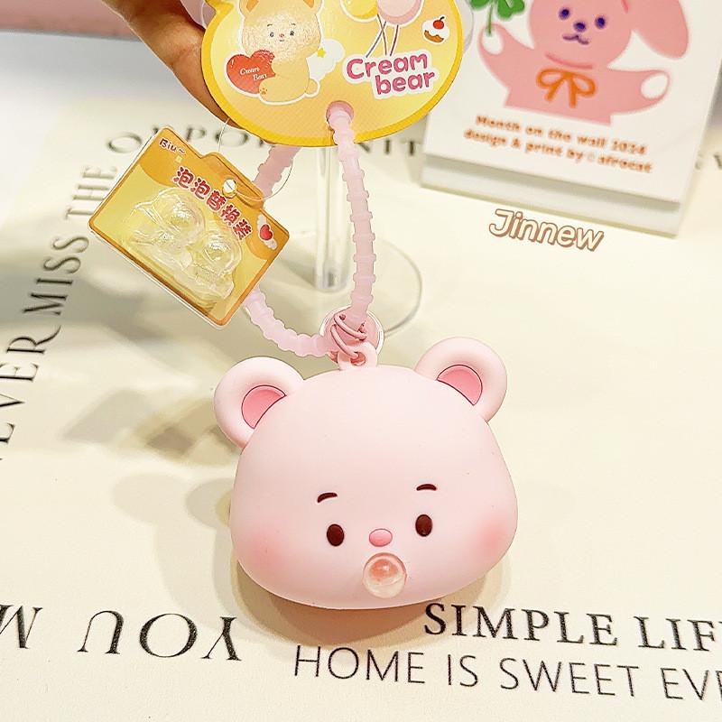 Style Cute Cartoon Silicone Cream Bear Bubble Pendant Keychain For Gift Trendy
