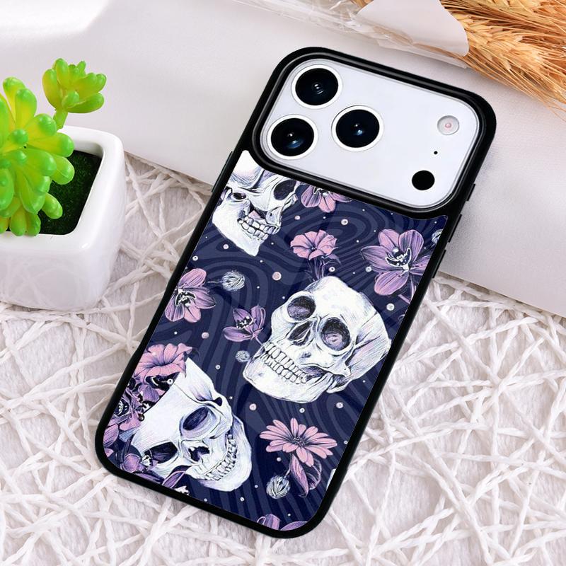 Gothic Floral Skull Phone Case for iPhone 17 Air 16 15 11 12 14 13 Pro Max Shockproof Cover