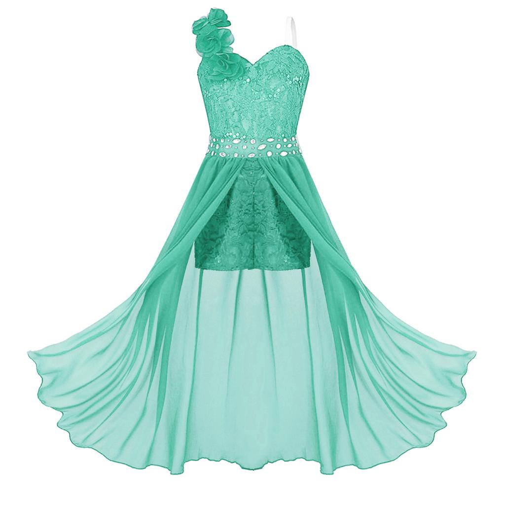 Barn Bryllup Blomster Jente Kjole Jente Ermeløs Blomster Blonder Rhinestone Maxi Romper Aftenkjole Danseklær